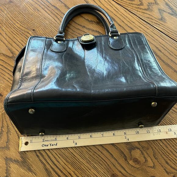 Vintage Brahmin Black Leather Double Handle Brass Hardware Satchel Handbag - Picture 10 of 11